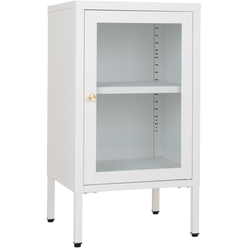 Petit Buffet moderne Bas 1 porte Métal Blanc Verre Transparent Dalby 