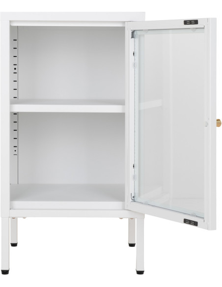 Petit Buffet moderne Bas 1 porte Métal Blanc Verre Transparent Dalby 