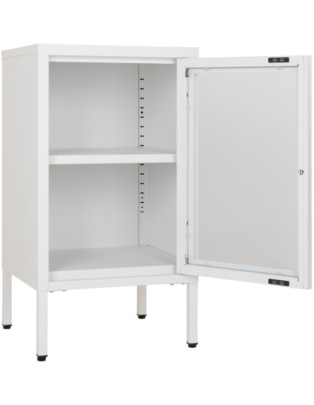 Petit Buffet moderne Bas 1 porte Métal Blanc Verre Transparent Dalby 