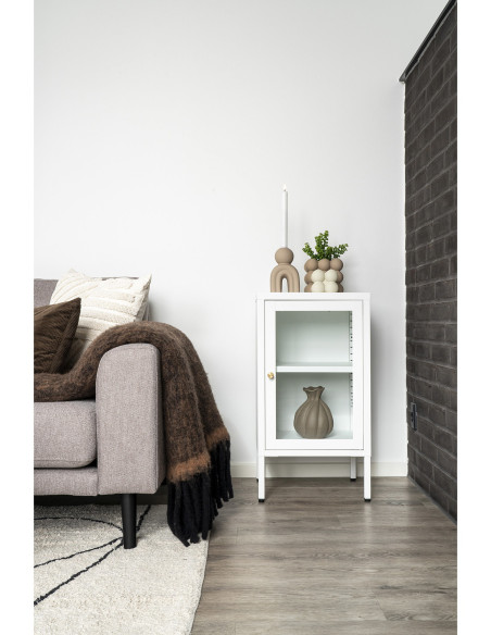 Petit Buffet moderne Bas 1 porte Métal Blanc Verre Transparent Dalby 