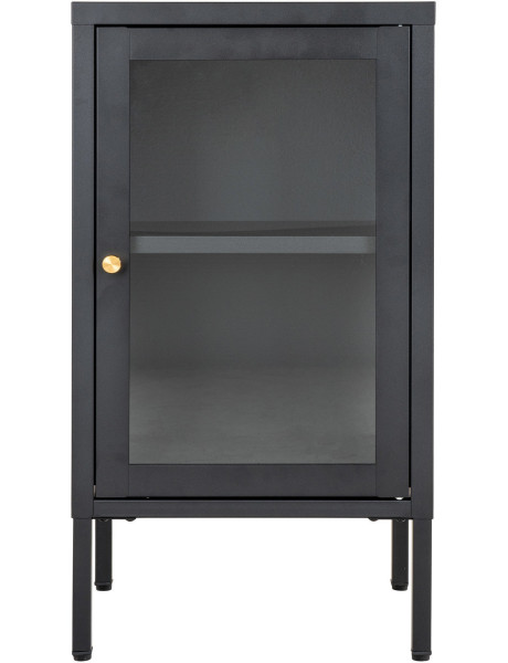 Petit Buffet moderne Bas 1 porte Métal Noir Verre Transparent Dalby 