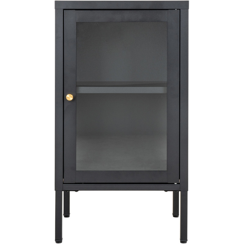 Petit Buffet moderne Bas 1 porte Métal Noir Verre Transparent Dalby 