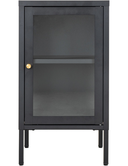 Petit Buffet moderne Bas 1 porte Métal Noir Verre Transparent Dalby 
