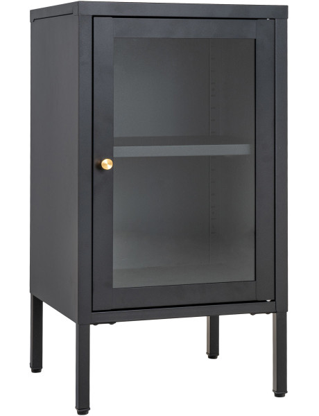 Petit Buffet moderne Bas 1 porte Métal Noir Verre Transparent Dalby 