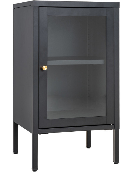 Petit Buffet moderne Bas 1 porte Métal Noir Verre Transparent Dalby 
