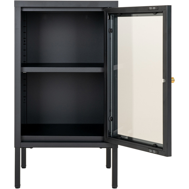 Petit Buffet moderne Bas 1 porte Métal Noir Verre Transparent Dalby 