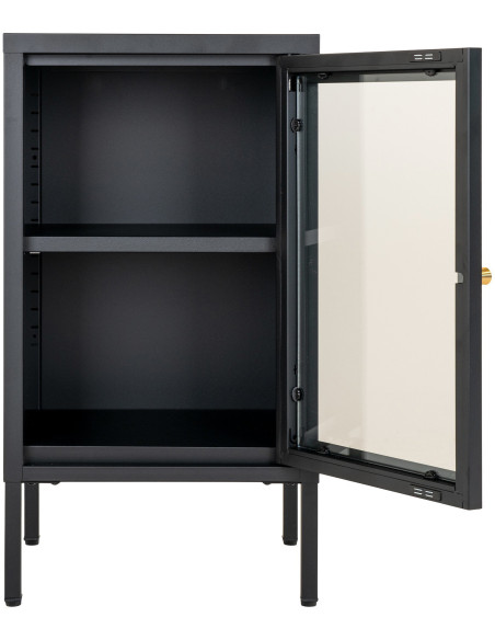 Petit Buffet moderne Bas 1 porte Métal Noir Verre Transparent Dalby 