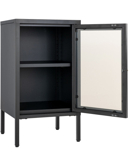 Petit Buffet moderne Bas 1 porte Métal Noir Verre Transparent Dalby 
