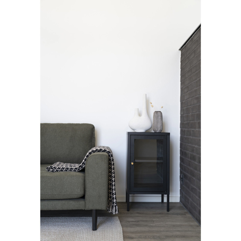 Petit Buffet moderne Bas 1 porte Métal Noir Verre Transparent Dalby 