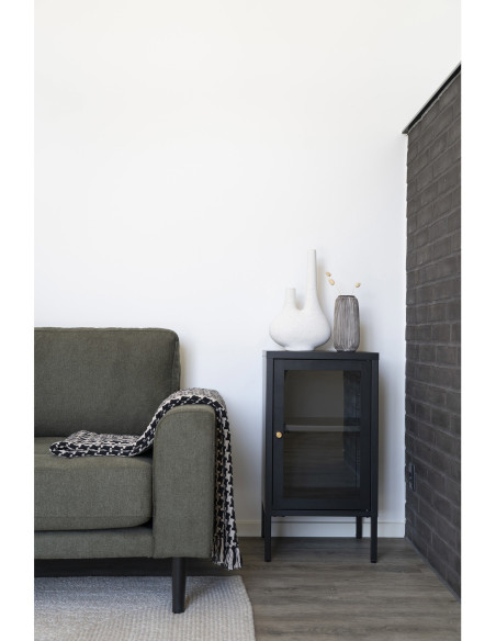 Petit Buffet moderne Bas 1 porte Métal Noir Verre Transparent Dalby 