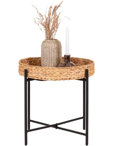 Table d'appoint bord de mer Ronde Jacinthe d'eau Naturel Métal Noir Naro 