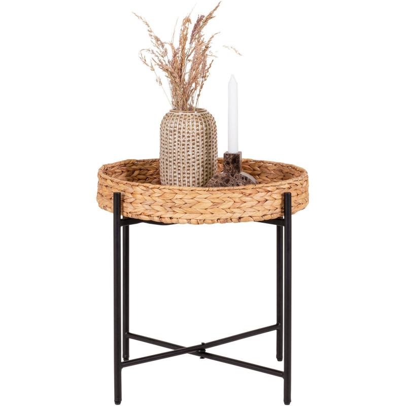 Table d'appoint bord de mer Ronde Jacinthe d'eau Naturel Métal Noir Naro 