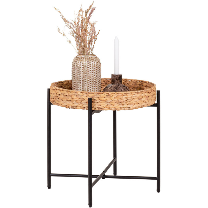 Table d'appoint bord de mer Ronde Jacinthe d'eau Naturel Métal Noir Naro 
