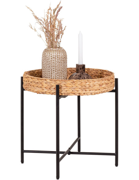 Table d'appoint bord de mer Ronde Jacinthe d'eau Naturel Métal Noir Naro 
