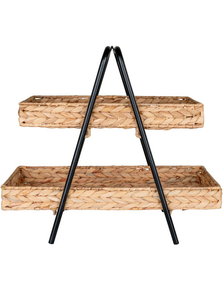 Petite Étagère de rangement 2 niveaux Jacinthe d'eau Naturel Métal Noir Alfaro 
