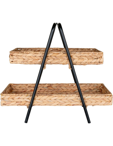 Petite Étagère de rangement 2 niveaux Jacinthe d'eau Naturel Métal Noir Alfaro 
