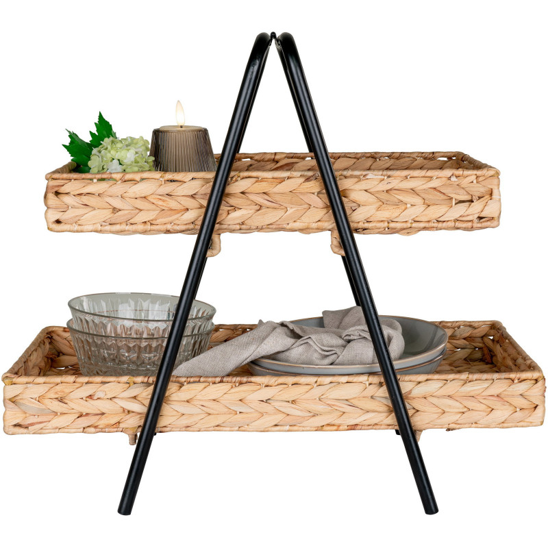 Petite Étagère de rangement 2 niveaux Jacinthe d'eau Naturel Métal Noir Alfaro 