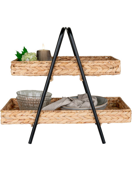 Petite Étagère de rangement 2 niveaux Jacinthe d'eau Naturel Métal Noir Alfaro 