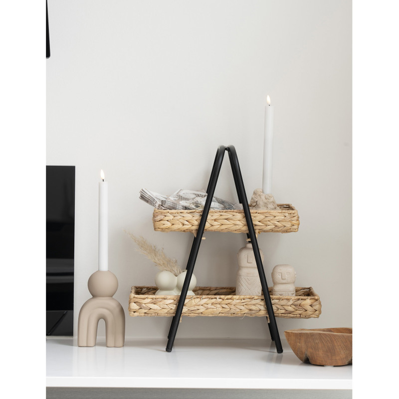 Petite Étagère de rangement 2 niveaux Jacinthe d'eau Naturel Métal Noir Alfaro 