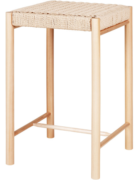 Tabouret de bar moderne Corde en papier tressé Bois de peuplier Naturel Abano 