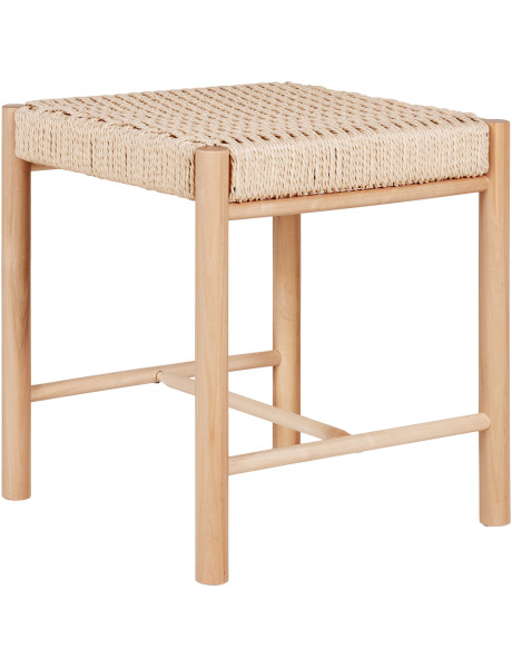 Petite Tabouret moderne Carré Corde en papier tressé Bois de peuplier Naturel Abano 