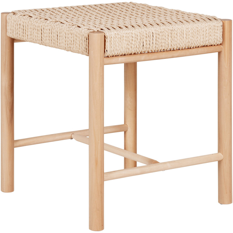 Petite Tabouret moderne Carré Corde en papier tressé Bois de peuplier Naturel Abano 