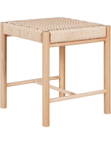 Petite Tabouret moderne Carré Corde en papier tressé Bois de peuplier Naturel Abano 