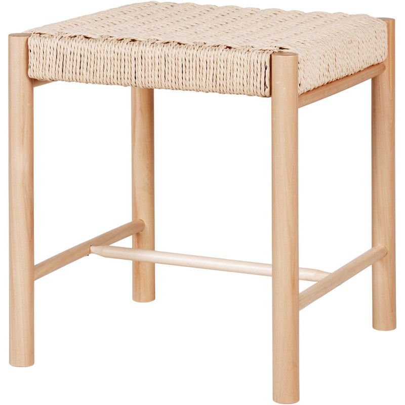 Petite Tabouret moderne Carré Corde en papier tressé Bois de peuplier Naturel Abano 
