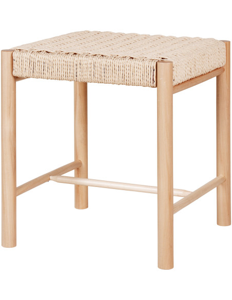 Petite Tabouret moderne Carré Corde en papier tressé Bois de peuplier Naturel Abano 