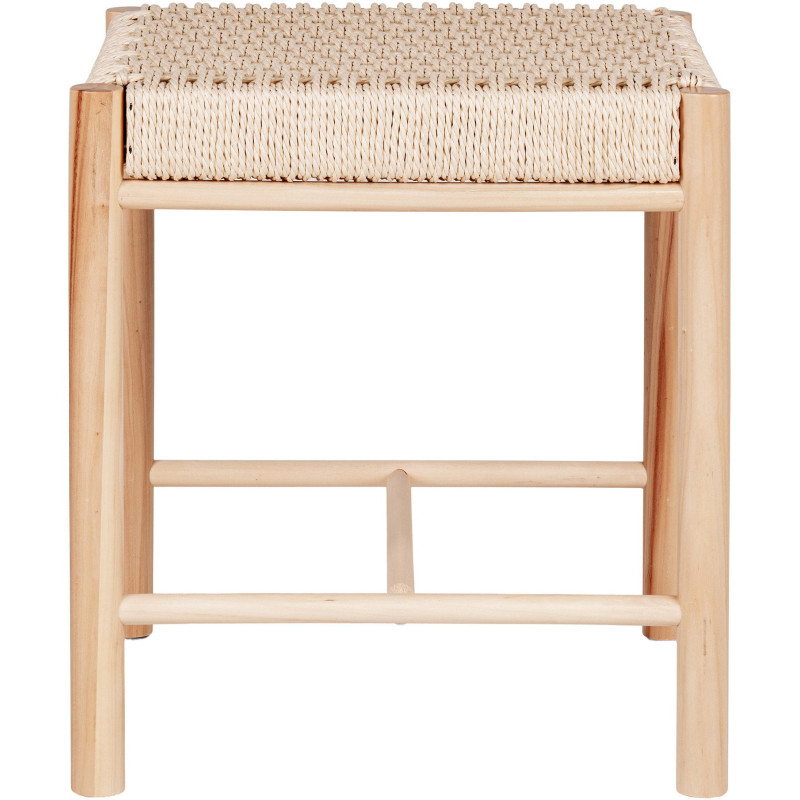 Petite Tabouret moderne Carré Corde en papier tressé Bois de peuplier Naturel Abano 