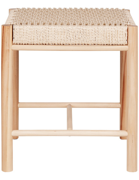 Petite Tabouret moderne Carré Corde en papier tressé Bois de peuplier Naturel Abano 