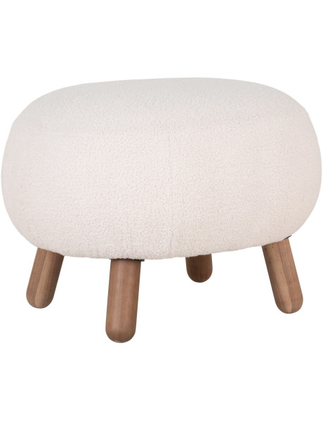 Repose pieds original Bouclette Tissu Blanc Bouclé Bois d'hévéa Marron Savona 