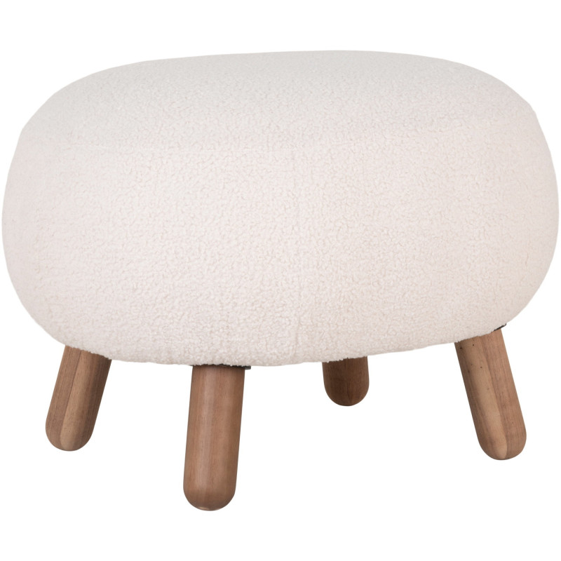 Repose pieds original Bouclette Tissu Blanc Bouclé Bois d'hévéa Marron Savona 