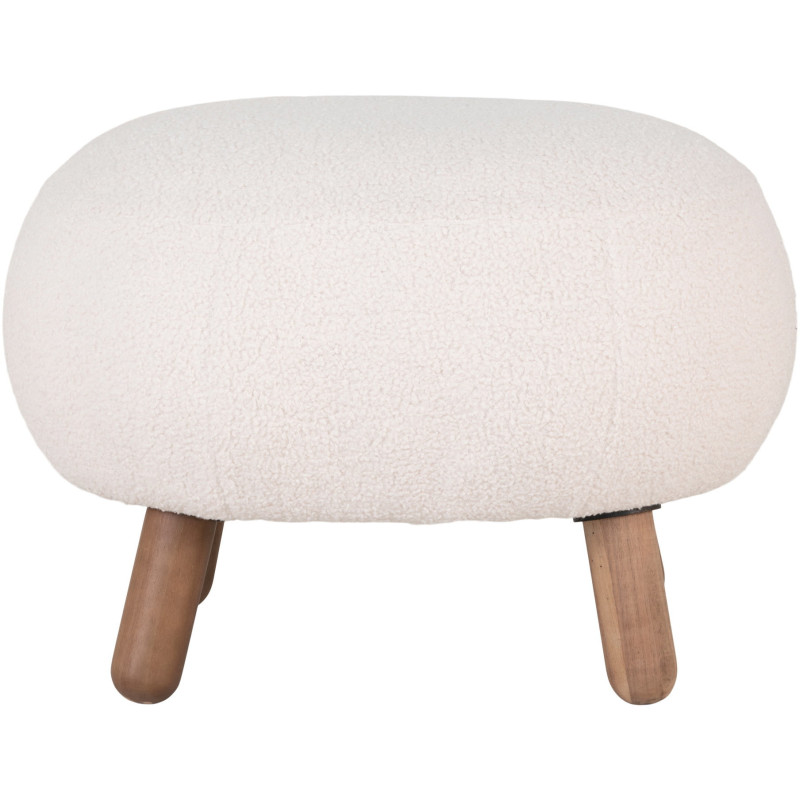 Repose pieds original Bouclette Tissu Blanc Bouclé Bois d'hévéa Marron Savona 