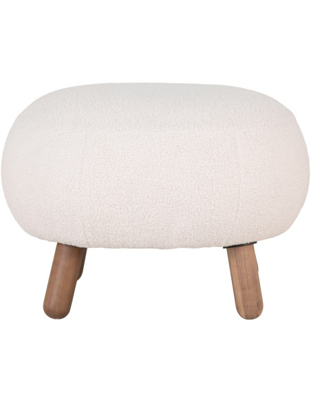 Repose pieds original Bouclette Tissu Blanc Bouclé Bois d'hévéa Marron Savona 
