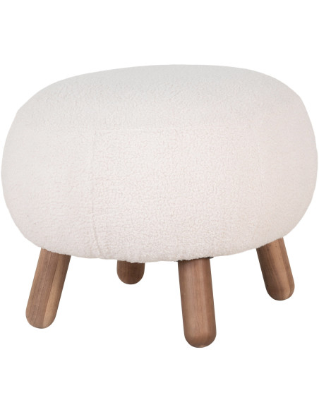 Repose pieds original Bouclette Tissu Blanc Bouclé Bois d'hévéa Marron Savona 