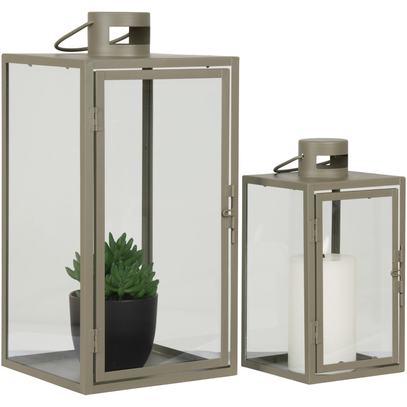 Lanterne Photophore pour bougie Métal Vert Verre Transparent Corfu (Lot de 2) 