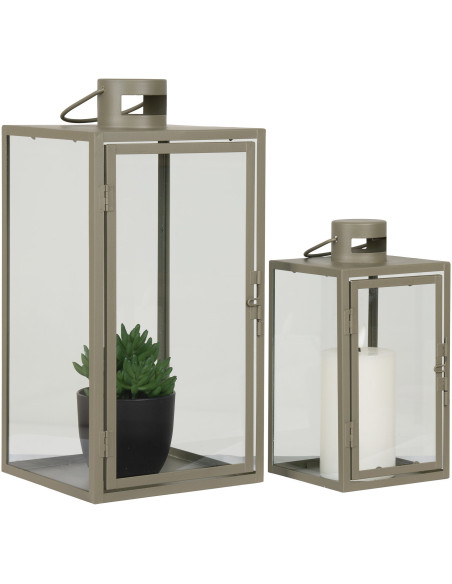 Lanterne Photophore pour bougie Métal Vert Verre Transparent Corfu (Lot de 2) 