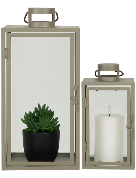 Lanterne Photophore pour bougie Métal Vert Verre Transparent Corfu (Lot de 2) 