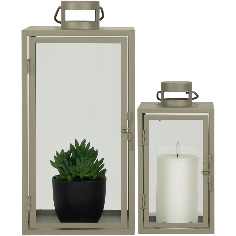 Lanterne Photophore pour bougie Métal Vert Verre Transparent Corfu (Lot de 2) 