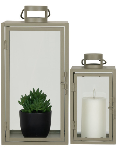 Lanterne Photophore pour bougie Métal Vert Verre Transparent Corfu (Lot de 2) 