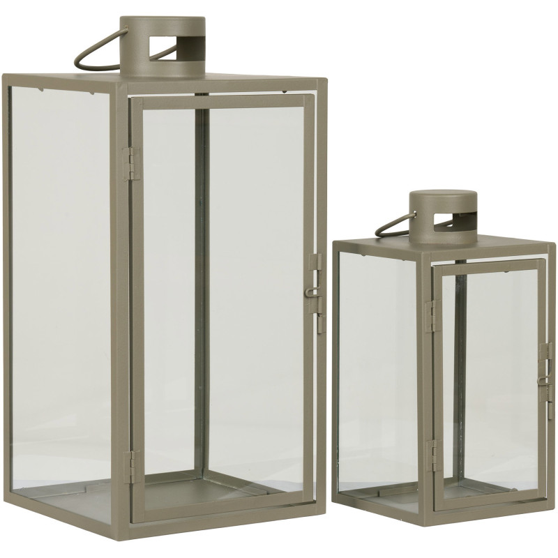 Lanterne Photophore pour bougie Métal Vert Verre Transparent Corfu (Lot de 2) 