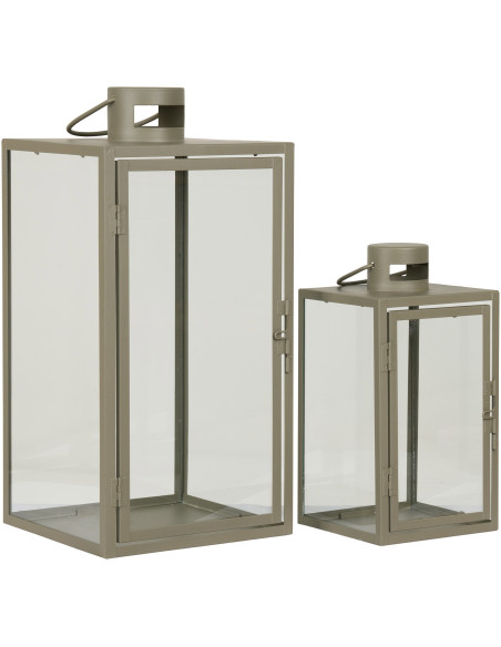 Lanterne Photophore pour bougie Métal Vert Verre Transparent Corfu (Lot de 2) 