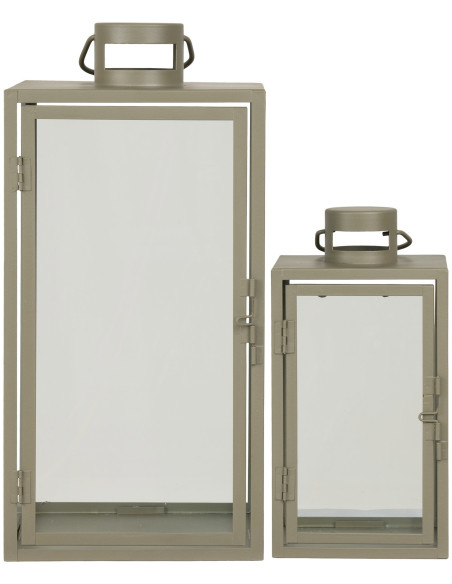 Lanterne Photophore pour bougie Métal Vert Verre Transparent Corfu (Lot de 2) 