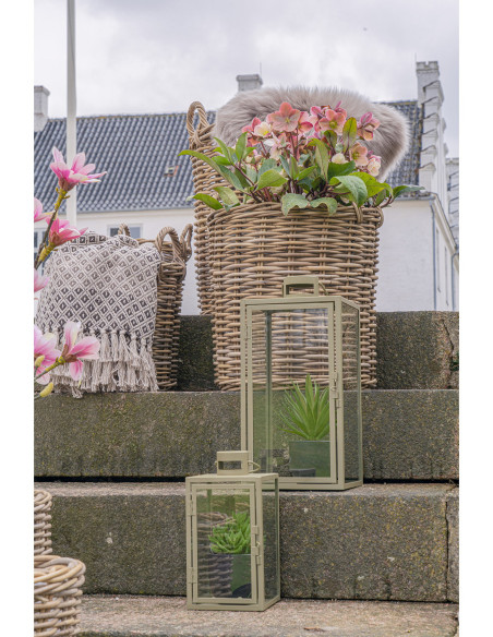 Lanterne Photophore pour bougie Métal Vert Verre Transparent Corfu (Lot de 2) 