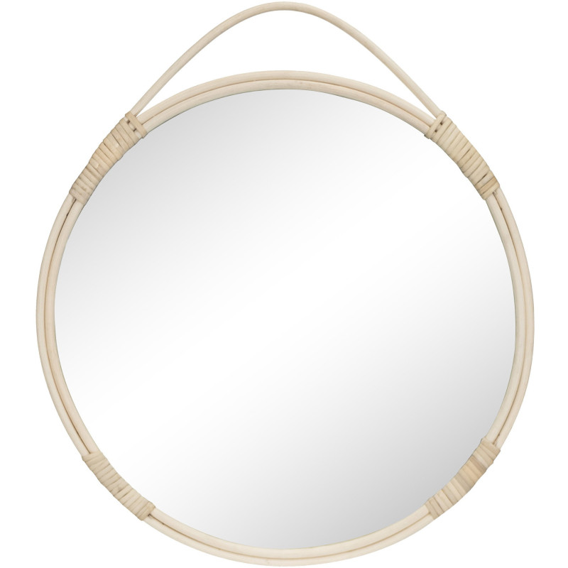 Miroir murale moderne à suspendre Rond 50x50 Rotin Naturel Malo 