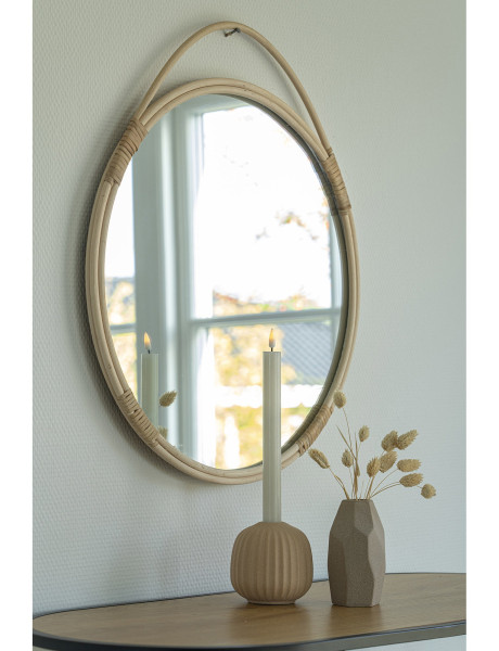 Miroir murale moderne à suspendre Rond 50x50 Rotin Naturel Malo 