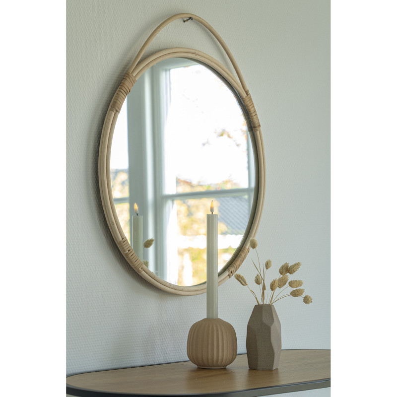 Miroir murale moderne à suspendre Rond 50x50 Rotin Naturel Malo 