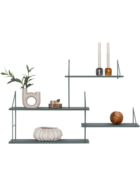 Grande Étagère murale asymétrique 4 niveaux Bois de paulownia Vert Métal Noir Harlem 