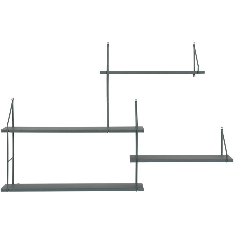Grande Étagère murale asymétrique 4 niveaux Bois de paulownia Vert Métal Noir Harlem 